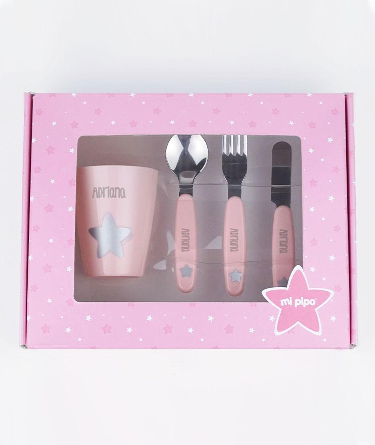 Cubiertos Infantiles y Vaso Personalizados Estrella Rosa - Nanetes #